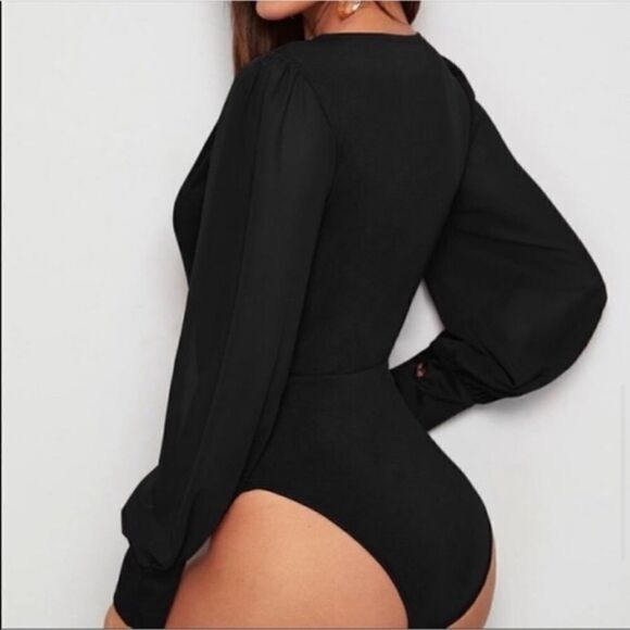 💼Gray V-Neck Bodysuit Blouse - Picture 4 of 6